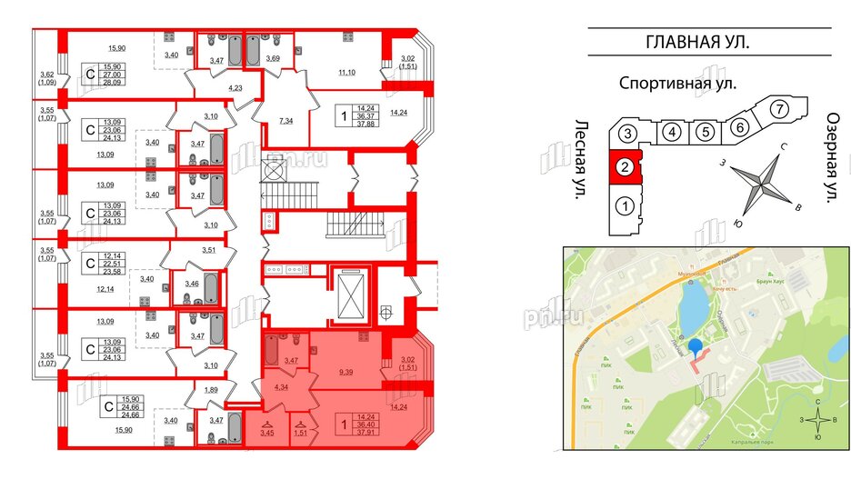 Квартира в ЖК Капральский, 1 комнатная, 37.91 м², 1 этаж