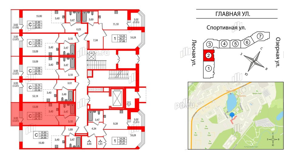 Квартира в ЖК Капральский, студия, 24.13 м², 1 этаж