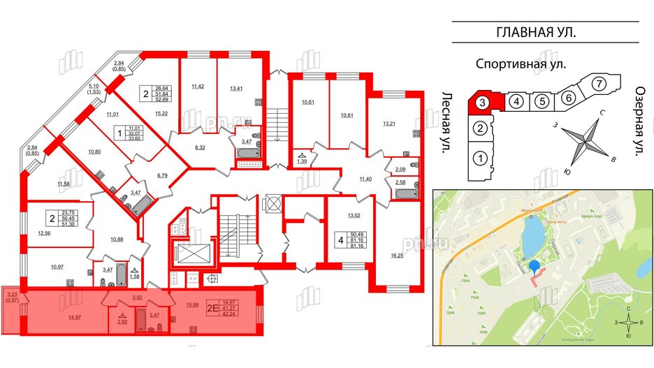 Квартира в ЖК Капральский, 1 комнатная, 42.24 м², 1 этаж