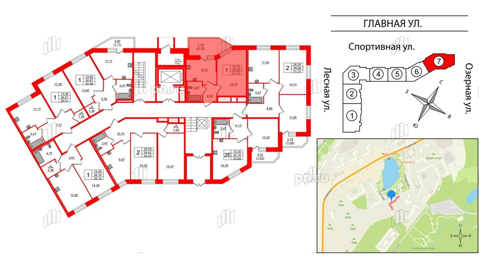 Квартира в ЖК Капральский, 1 комнатная, 31.13 м², 1 этаж