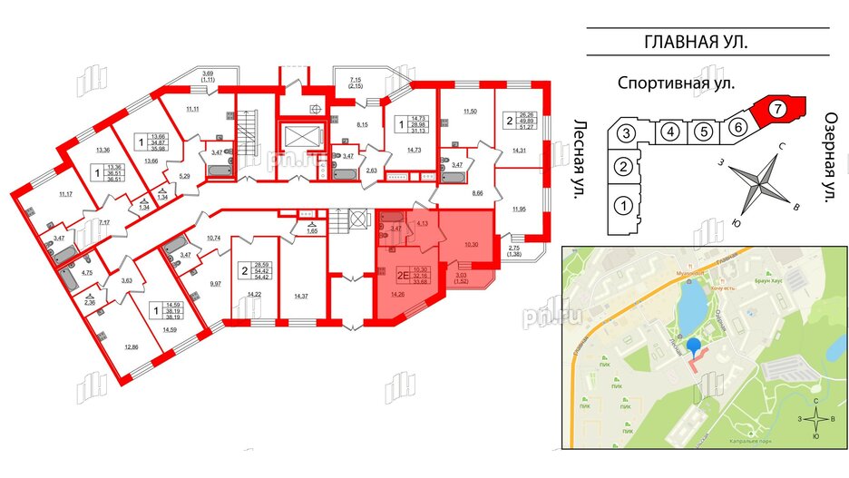 Квартира в ЖК Капральский, 1 комнатная, 33.68 м², 1 этаж