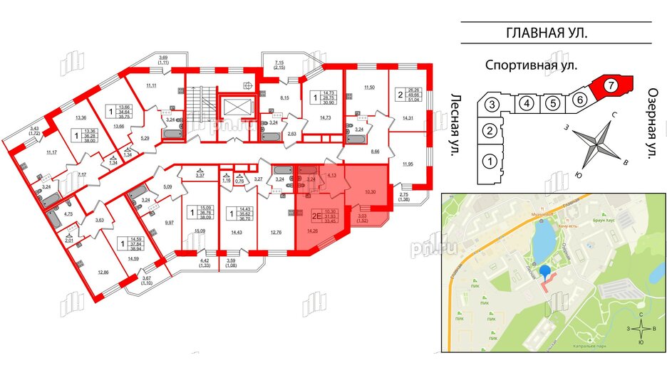 Квартира в ЖК Капральский, 1 комнатная, 33.45 м², 6 этаж