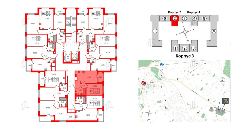 Квартира в ЖК Квартал Б15, 1 комнатная, 36.4 м², 3 этаж