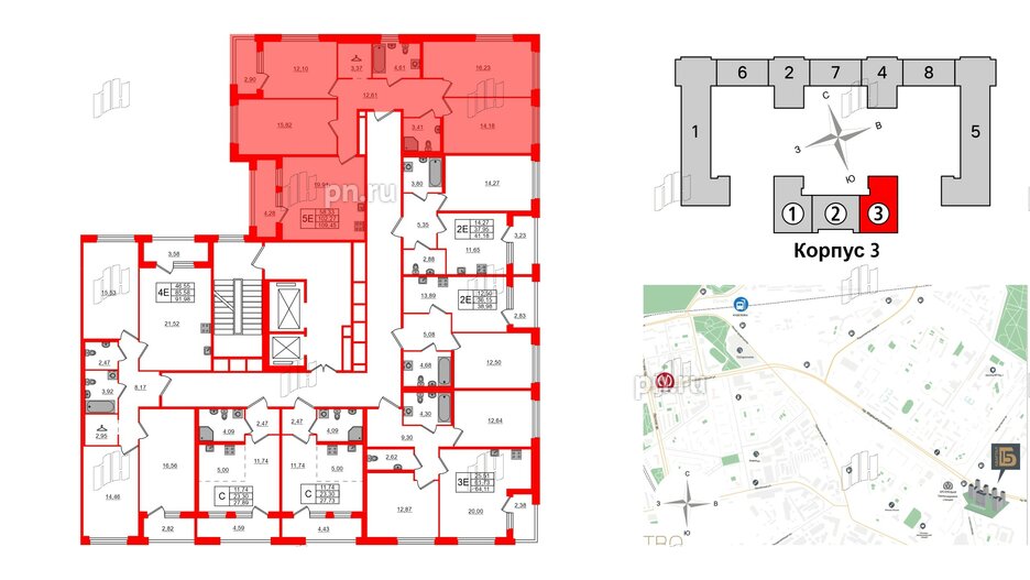 Квартира в ЖК Квартал Б15, 4 комнатная, 102.27 м², 3 этаж