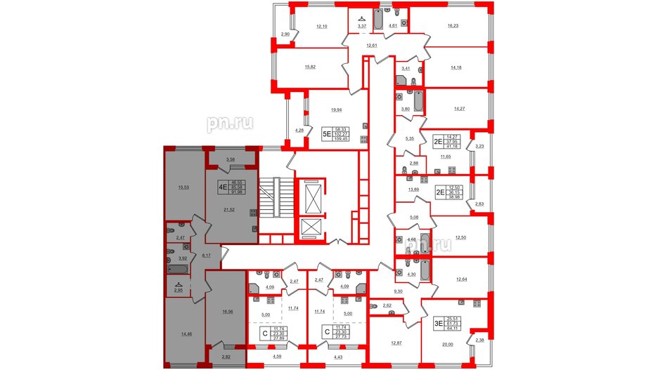 Квартира в ЖК Квартал Б15, 3 комнатная, 85.58 м², 3 этаж