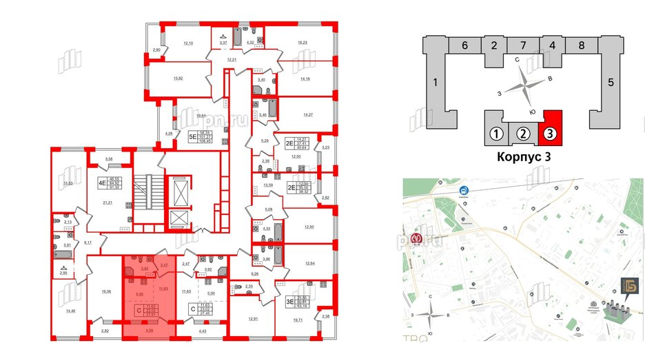 Квартира в ЖК Квартал Б15, студия, 23.02 м², 4 этаж