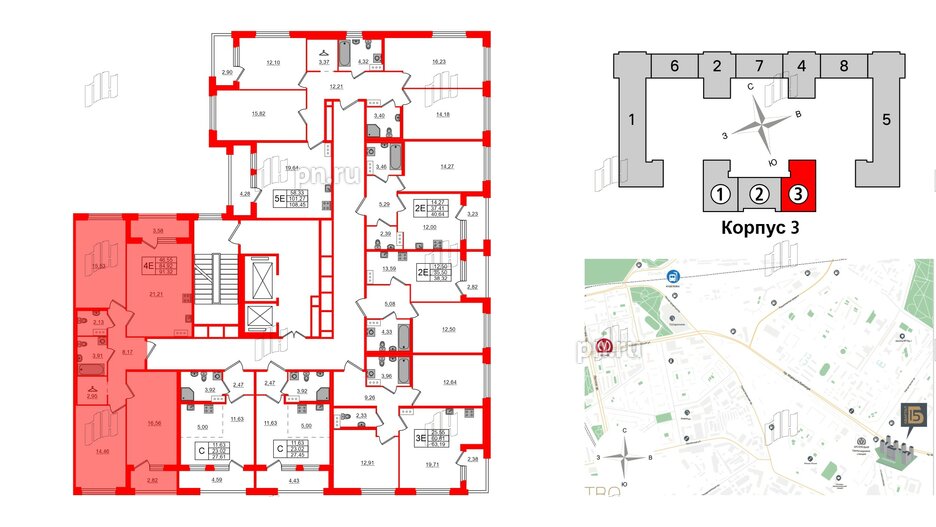 Квартира в ЖК Квартал Б15, 3 комнатная, 84.92 м², 4 этаж