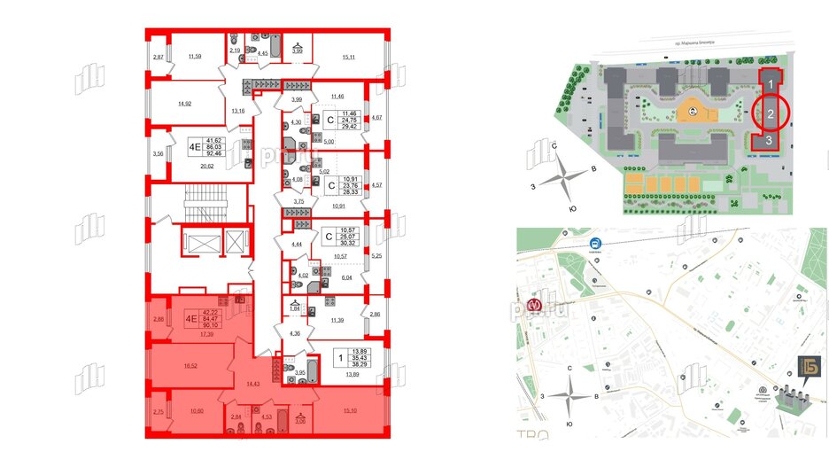 Квартира в ЖК Квартал Б15, 3 комнатная, 84.47 м², 3 этаж