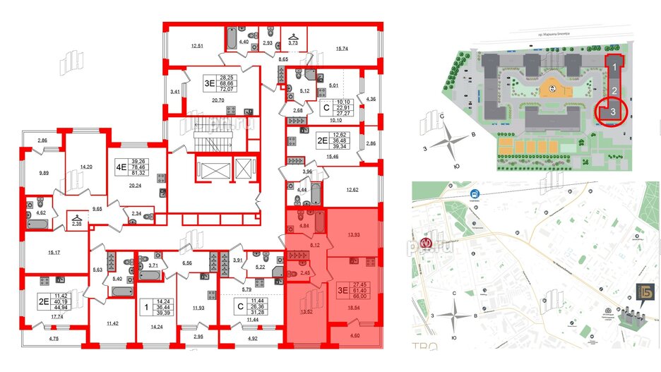 Квартира в ЖК Квартал Б15, 2 комнатная, 61.4 м², 2 этаж