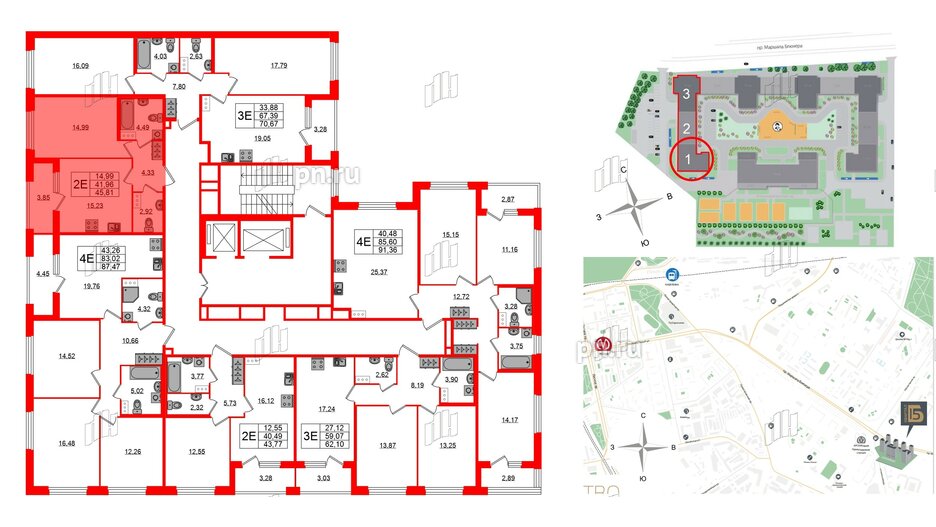 Квартира в ЖК Квартал Б15, 1 комнатная, 41.96 м², 4 этаж