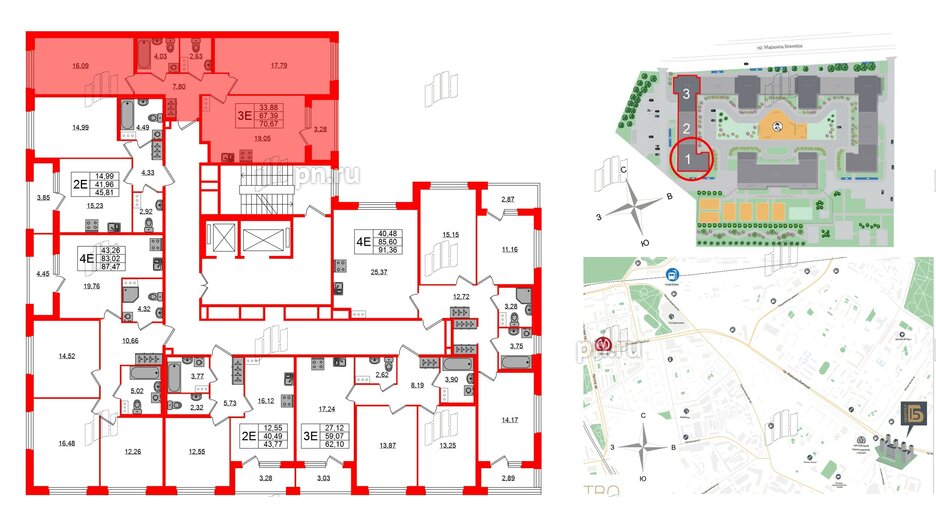 Квартира в ЖК Квартал Б15, 2 комнатная, 67.39 м², 4 этаж