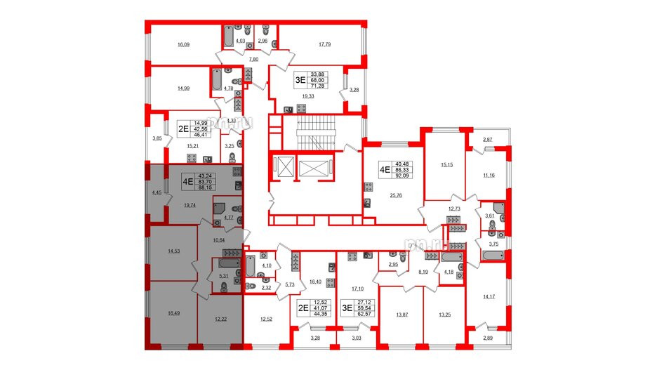 Квартира в ЖК Квартал Б15, 3 комнатная, 83.7 м², 2 этаж