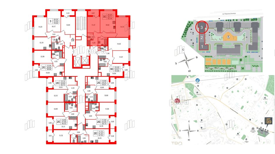 Квартира в ЖК Квартал Б15, 2 комнатная, 59.71 м², 6 этаж