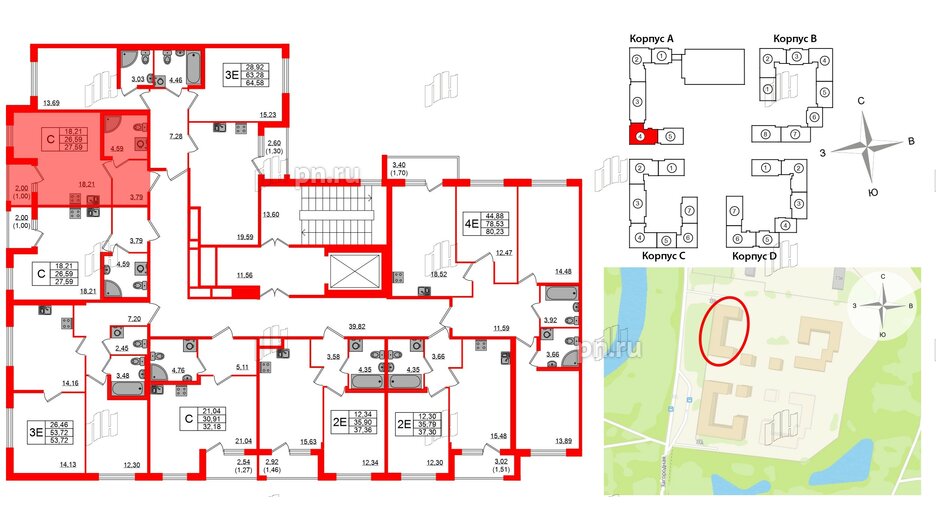 Квартира в ЖК Квартал Заречье, студия, 27.59 м², 2 этаж