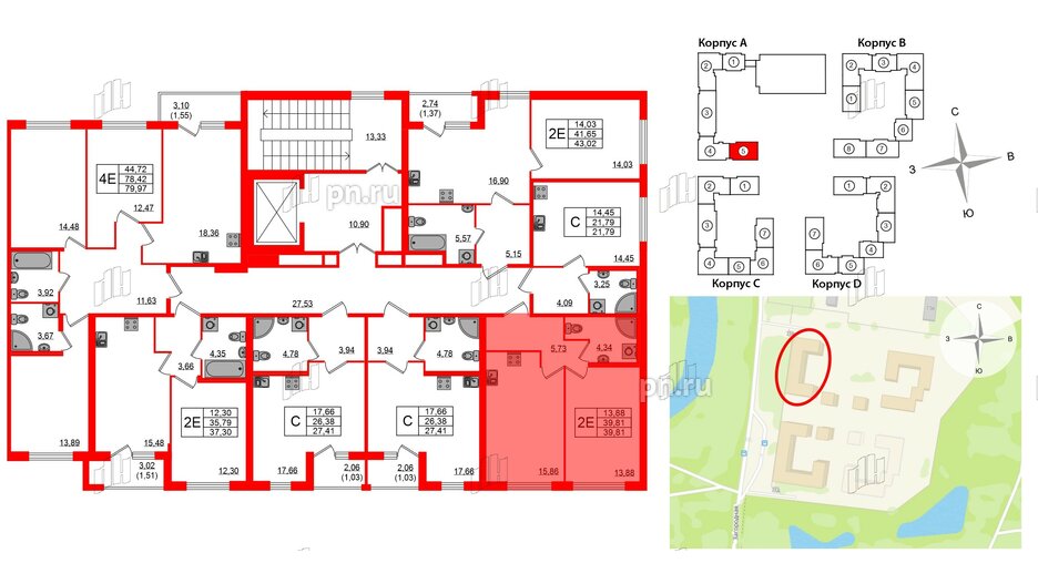 Квартира в ЖК Квартал Заречье, 1 комнатная, 39.81 м², 2 этаж