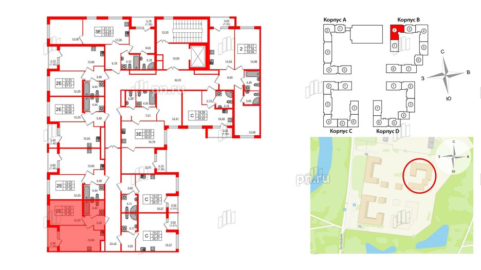 Квартира в ЖК Квартал Заречье, 1 комнатная, 37.26 м², 2 этаж