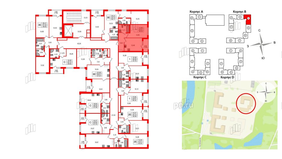 Квартира в ЖК Квартал Заречье, 1 комнатная, 36.53 м², 2 этаж