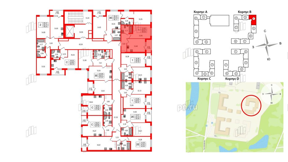 Квартира в ЖК Квартал Заречье, 1 комнатная, 36.53 м², 7 этаж