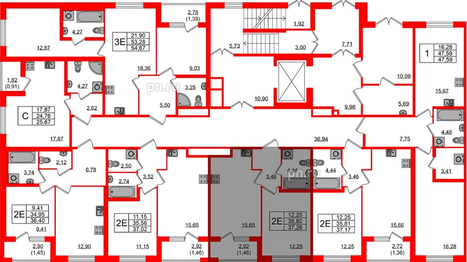 Квартира в ЖК Квартал Заречье, 1 комнатная, 37.26 м², 1 этаж