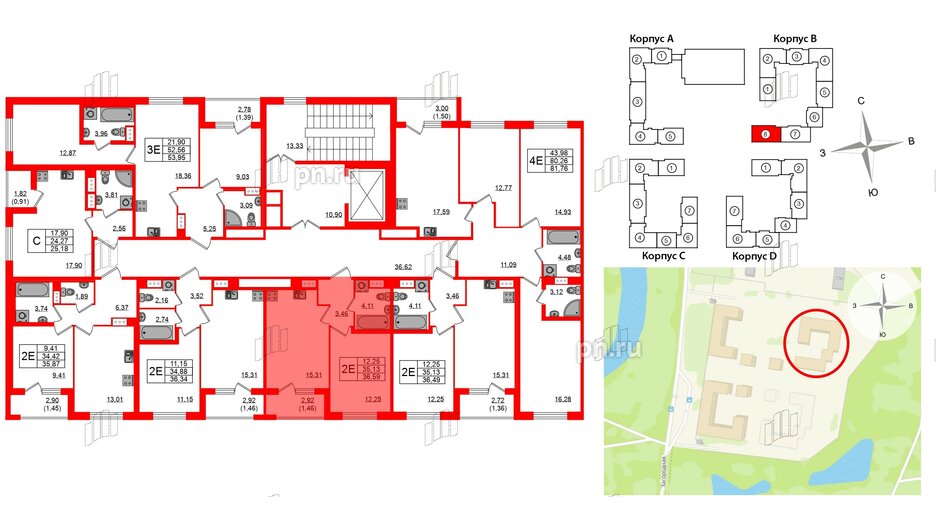 Квартира в ЖК Квартал Заречье, 1 комнатная, 36.59 м², 2 этаж