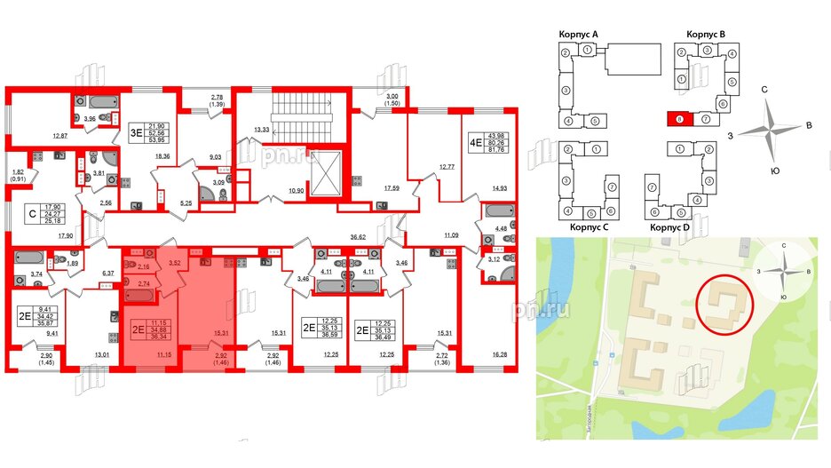 Квартира в ЖК Квартал Заречье, 1 комнатная, 36.34 м², 2 этаж