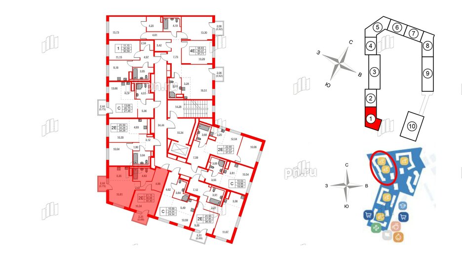 Квартира в ЖК Квартал Лаголово, 1 комнатная, 40.3 м², 3 этаж