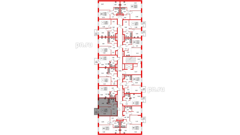 Квартира в ЖК Квартал Лаголово, 1 комнатная, 34.41 м², 2 этаж