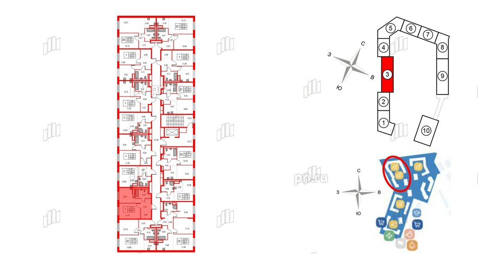 Квартира в ЖК Квартал Лаголово, 1 комнатная, 33.09 м², 8 этаж