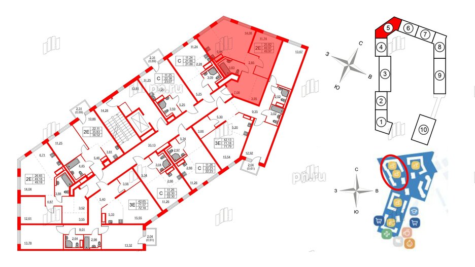 Квартира в ЖК Квартал Лаголово, 1 комнатная, 49.97 м², 3 этаж