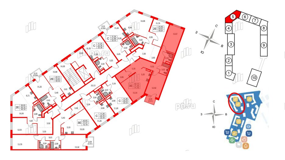 Квартира в ЖК Квартал Лаголово, 2 комнатная, 71.79 м², 6 этаж