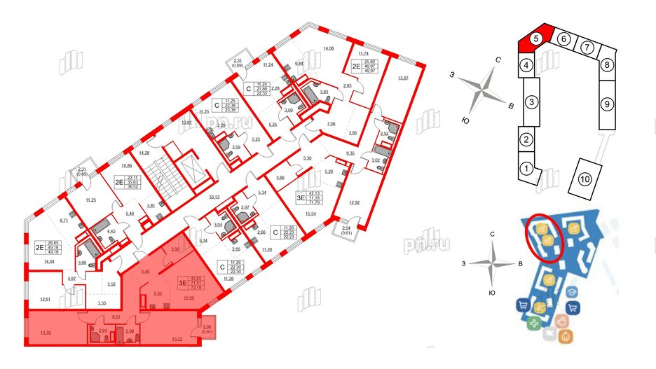 Квартира в ЖК Квартал Лаголово, 2 комнатная, 72.18 м², 4 этаж