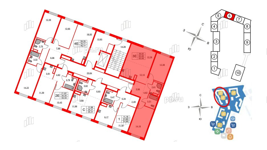 Квартира в ЖК Квартал Лаголово, 2 комнатная, 65.66 м², 8 этаж