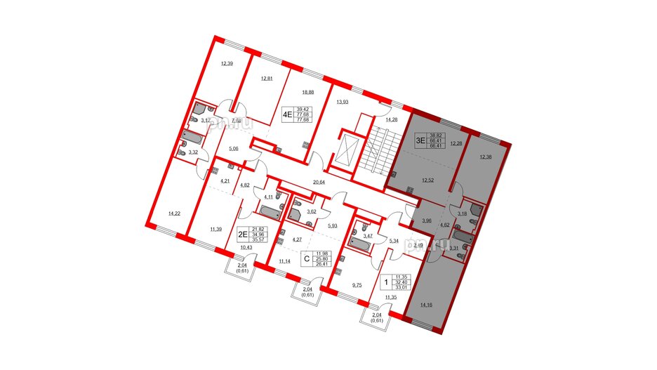 Квартира в ЖК Квартал Лаголово, 2 комнатная, 66.41 м², 2 этаж