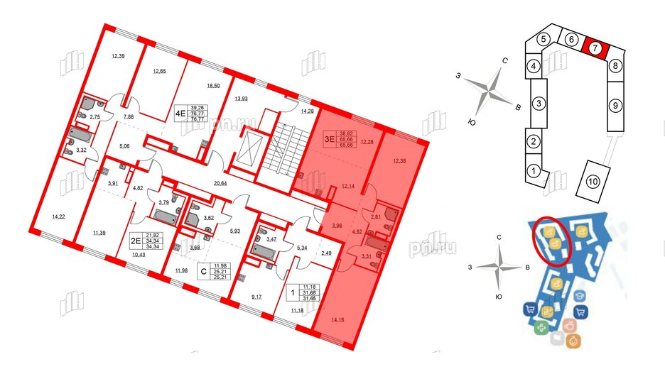 Квартира в ЖК Квартал Лаголово, 2 комнатная, 65.66 м², 9 этаж