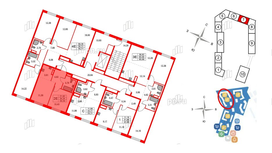 Квартира в ЖК Квартал Лаголово, 1 комнатная, 34.34 м², 9 этаж