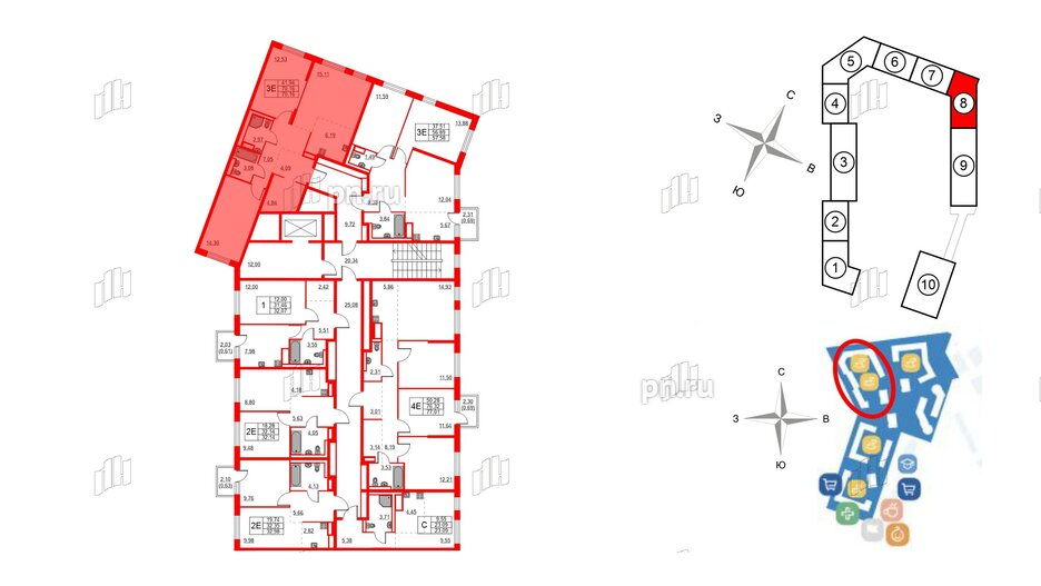 Квартира в ЖК Квартал Лаголово, 2 комнатная, 70.16 м², 3 этаж