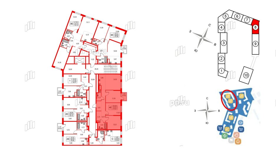 Квартира в ЖК Квартал Лаголово, 3 комнатная, 77.01 м², 6 этаж