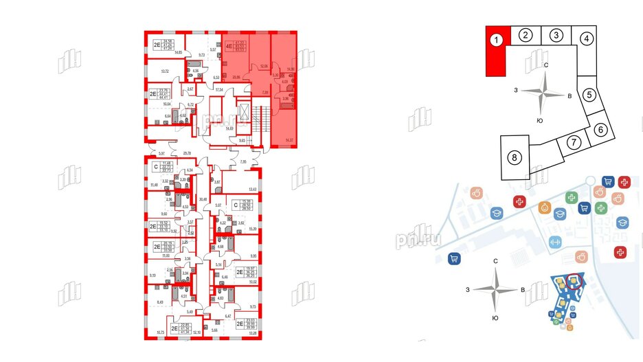 Квартира в ЖК Квартал Лаголово, 3 комнатная, 83.53 м², 1 этаж