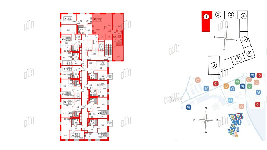 Квартира в ЖК Квартал Лаголово, 3 комнатная, 85.12 м², 2 этаж