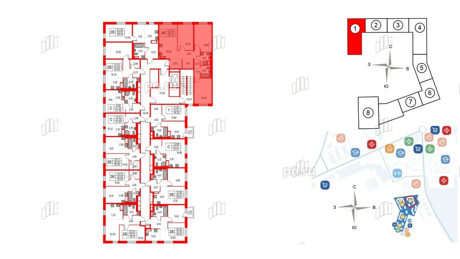 Квартира в ЖК Квартал Лаголово, 3 комнатная, 85.12 м², 4 этаж