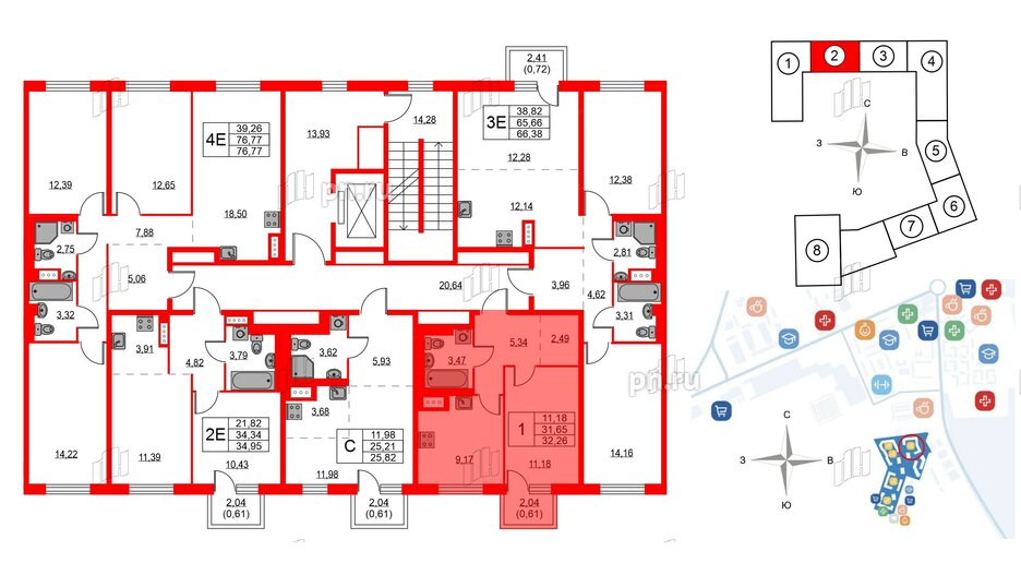 Квартира в ЖК Квартал Лаголово, 1 комнатная, 32.26 м², 5 этаж