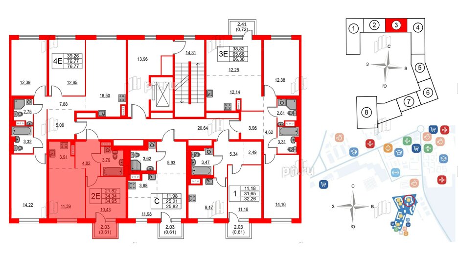 Квартира в ЖК Квартал Лаголово, 1 комнатная, 34.95 м², 3 этаж