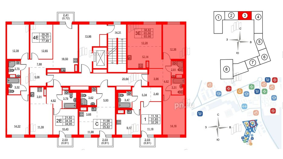 Квартира в ЖК Квартал Лаголово, 2 комнатная, 65.66 м², 6 этаж