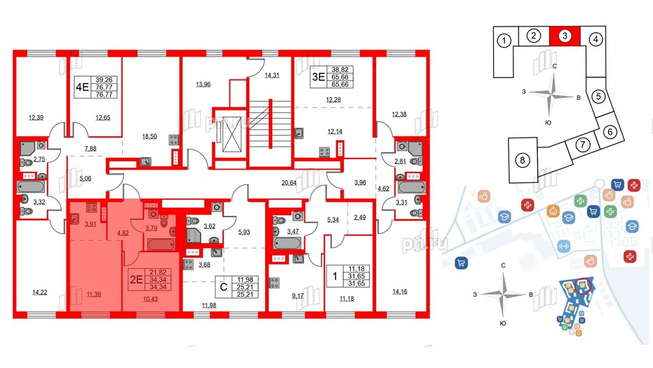 Квартира в ЖК Квартал Лаголово, 1 комнатная, 34.34 м², 8 этаж