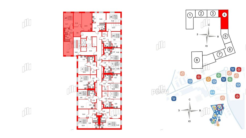 Квартира в ЖК Квартал Лаголово, 3 комнатная, 81.76 м², 9 этаж