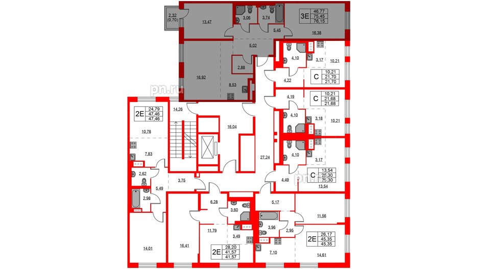 Квартира в ЖК Квартал Лаголово, 2 комнатная, 76.15 м², 2 этаж