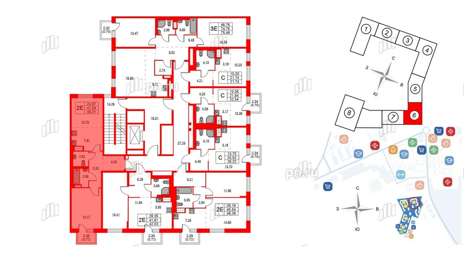 Квартира в ЖК Квартал Лаголово, 1 комнатная, 48.31 м², 3 этаж