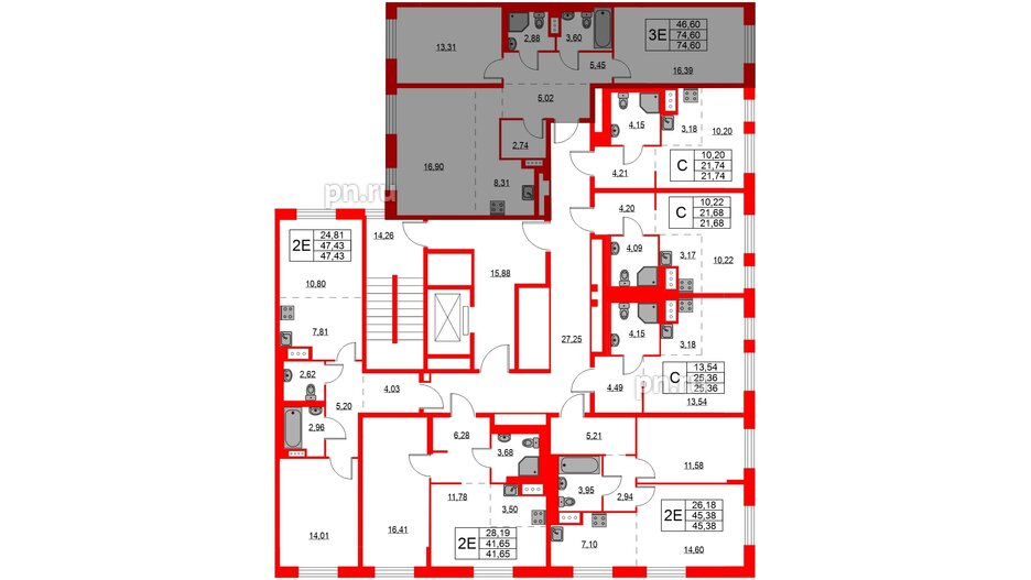 Квартира в ЖК Квартал Лаголово, 2 комнатная, 74.6 м², 9 этаж