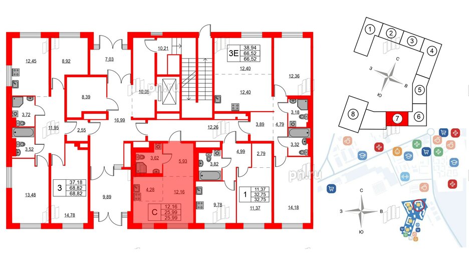 Квартира в ЖК Квартал Лаголово, студия, 25.99 м², 1 этаж