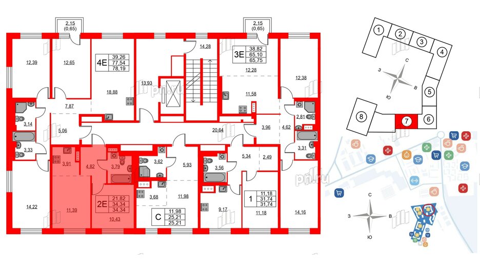 Квартира в ЖК Квартал Лаголово, 1 комнатная, 34.34 м², 2 этаж